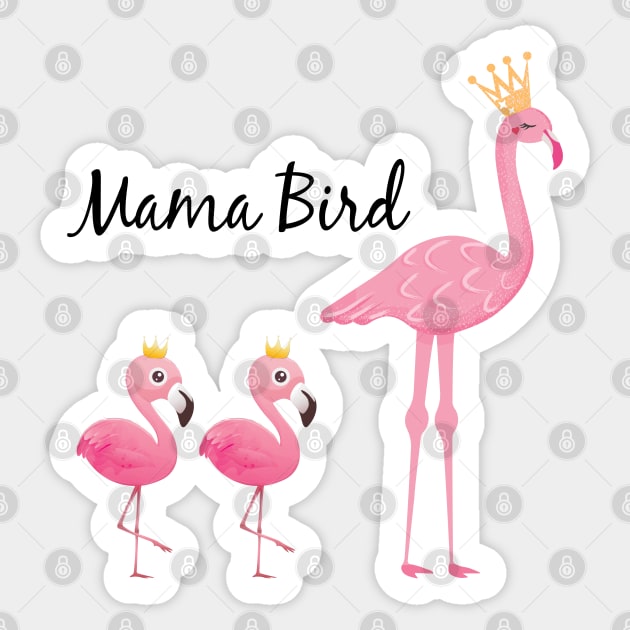 Funny Mama Bird Flamingo with Two Babies - Mamamingo Mom Gift Sticker by RajaGraphica